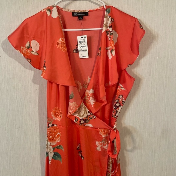 INC International Concepts Women’s Side Tie Wrap Dress Floral Satin Size Large - Picture 6 of 15
